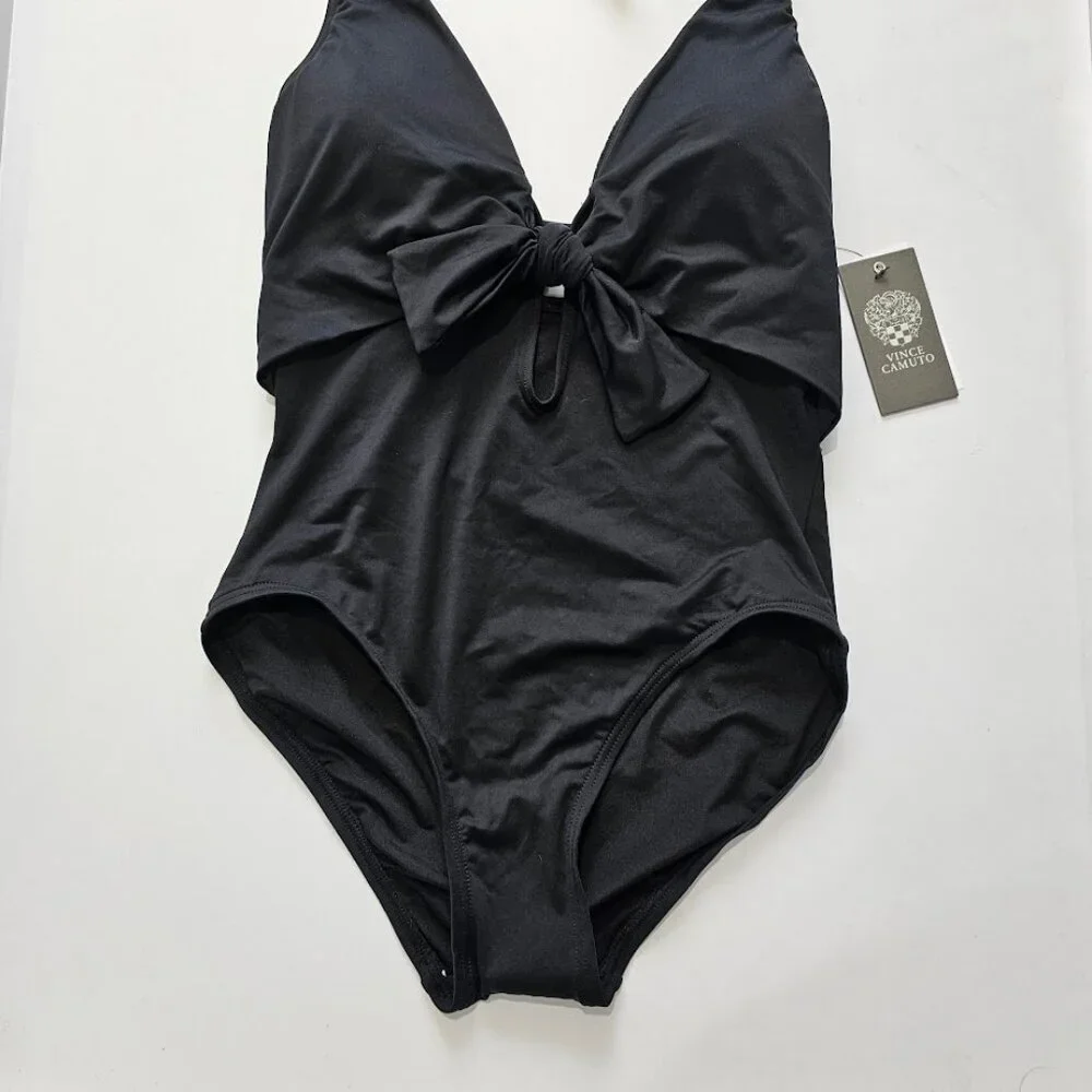 Vince Camuto Plunging Tie-Front Halter One-Piece Swimsuit